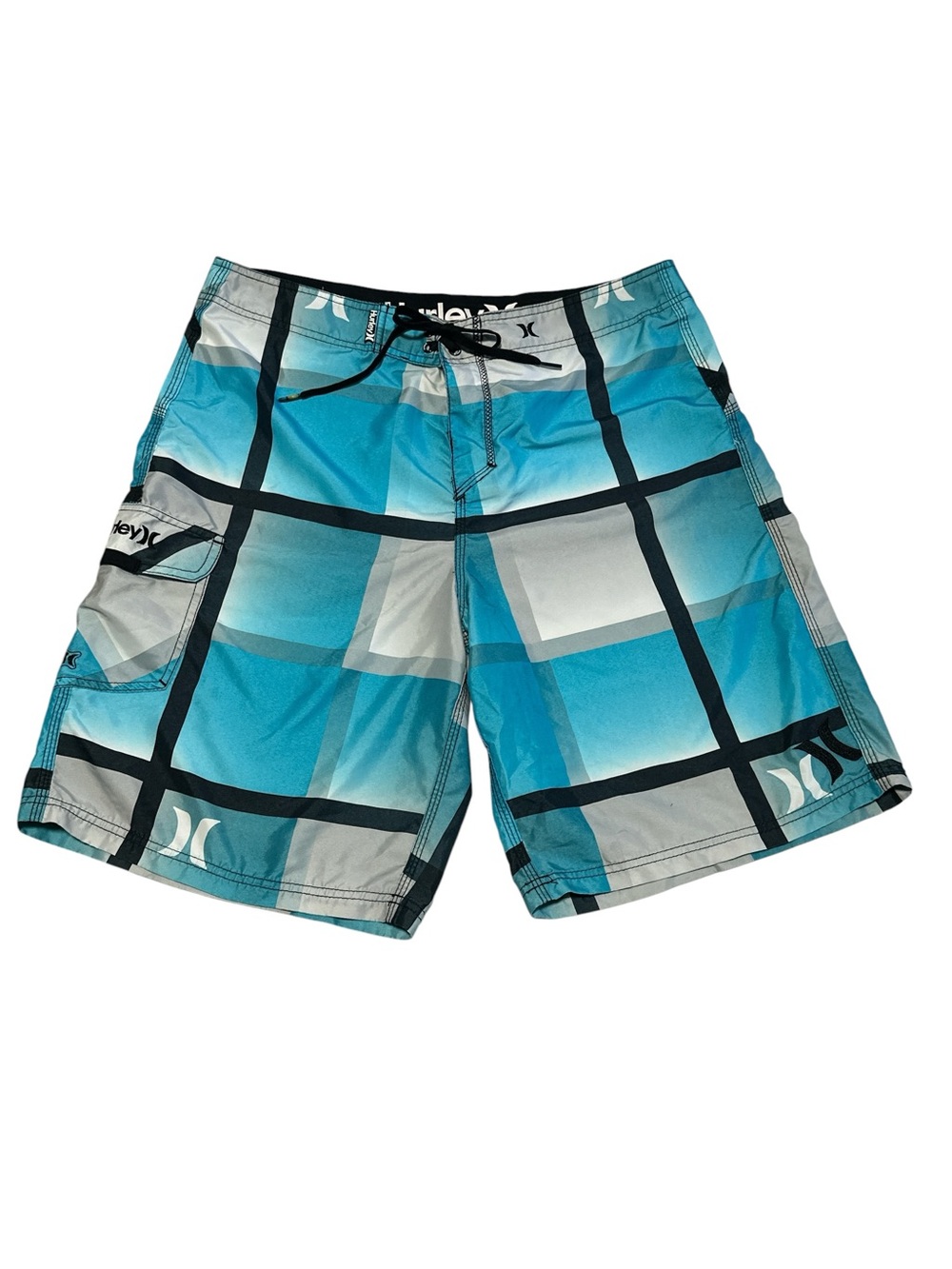 Hurley Teal and Gray Plaid Men's Board Shorts